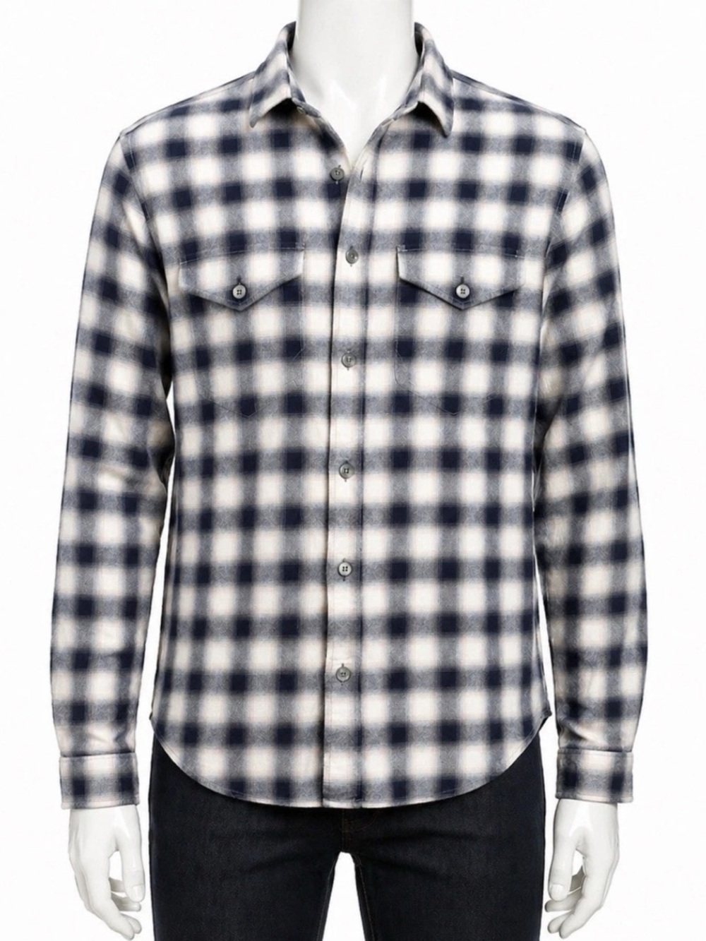 John Varvatos USA Plaid Button Down Shirt Small Blue White Casual Designer